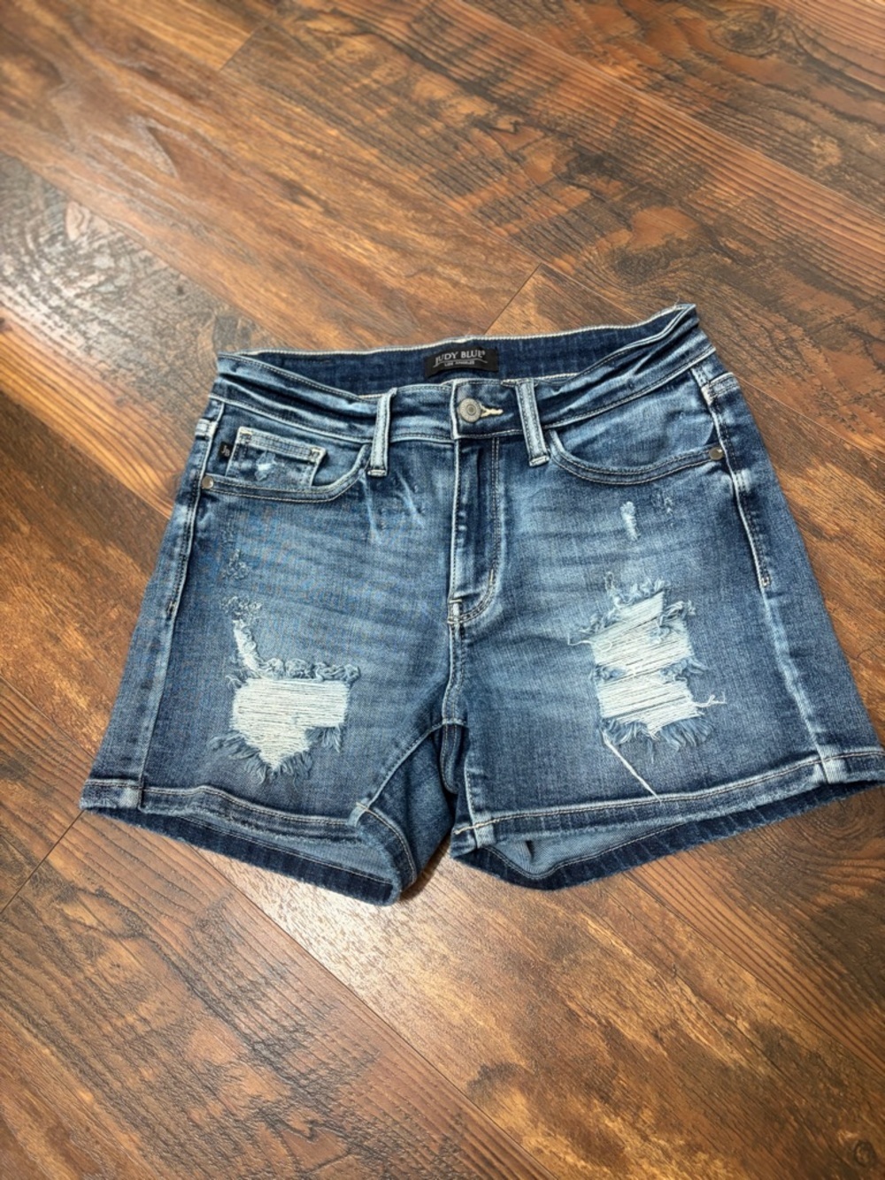 Judy Blue Distressed Dark Blue Denim  Shorts size small stretchy